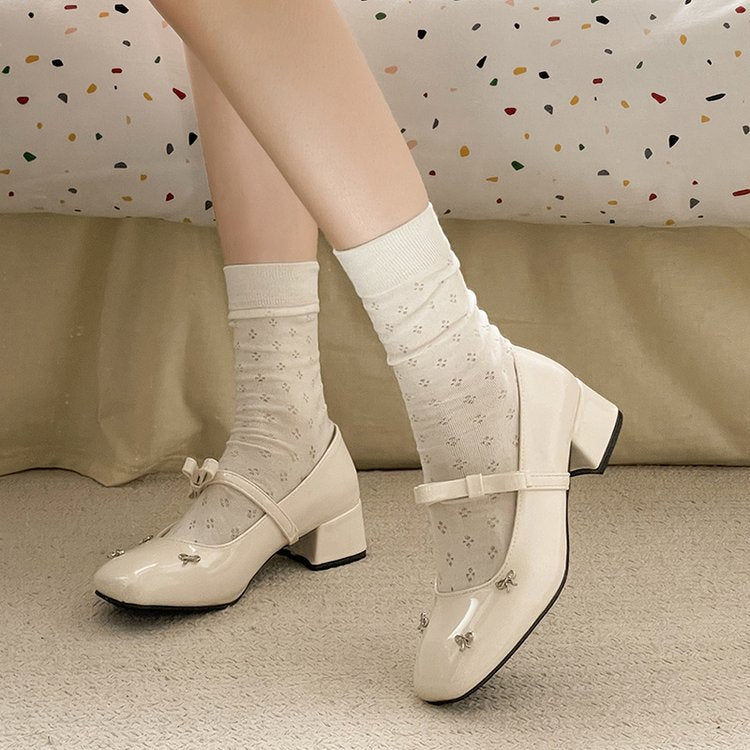 Vintage Elegant Fairy Style Non-slip Square Toe Mary Janes For Women, One Strap Block Heel Versatile Shallow Mouth Flats