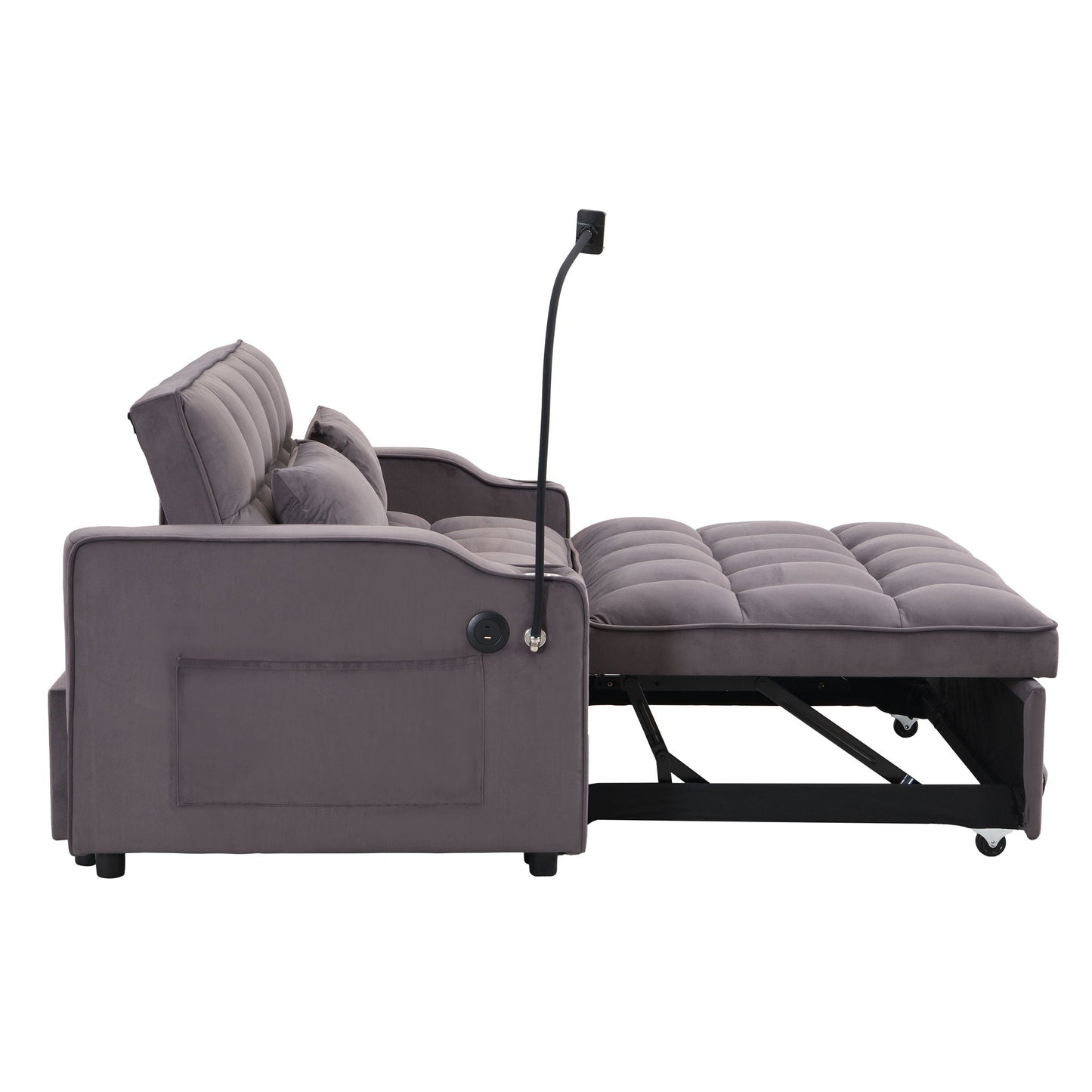 Modern Loveseat Futon Sofa With Pullout Bed, Adjustable Reclining Backrest, Toss Pillows