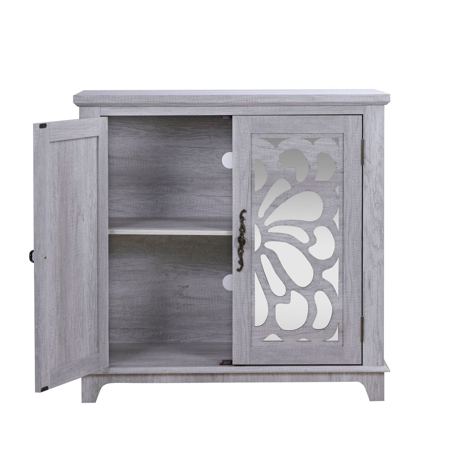 Elegant Sideboard With 2 Acrylic Mirrored Doors, Adjustable Shelf Storage