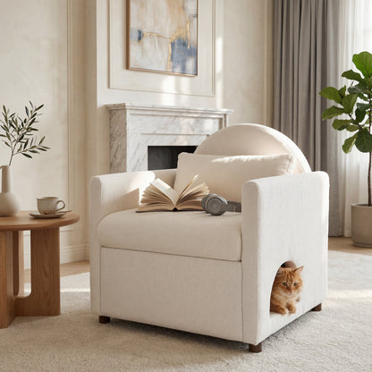 Beige Pet Friendly Accent Chair with Hidden Pet Nook