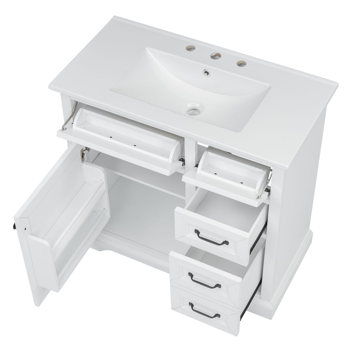 36" Bathroom Vanity With Sink, 2 Tip-Out Drawers, Soft Close Hinges