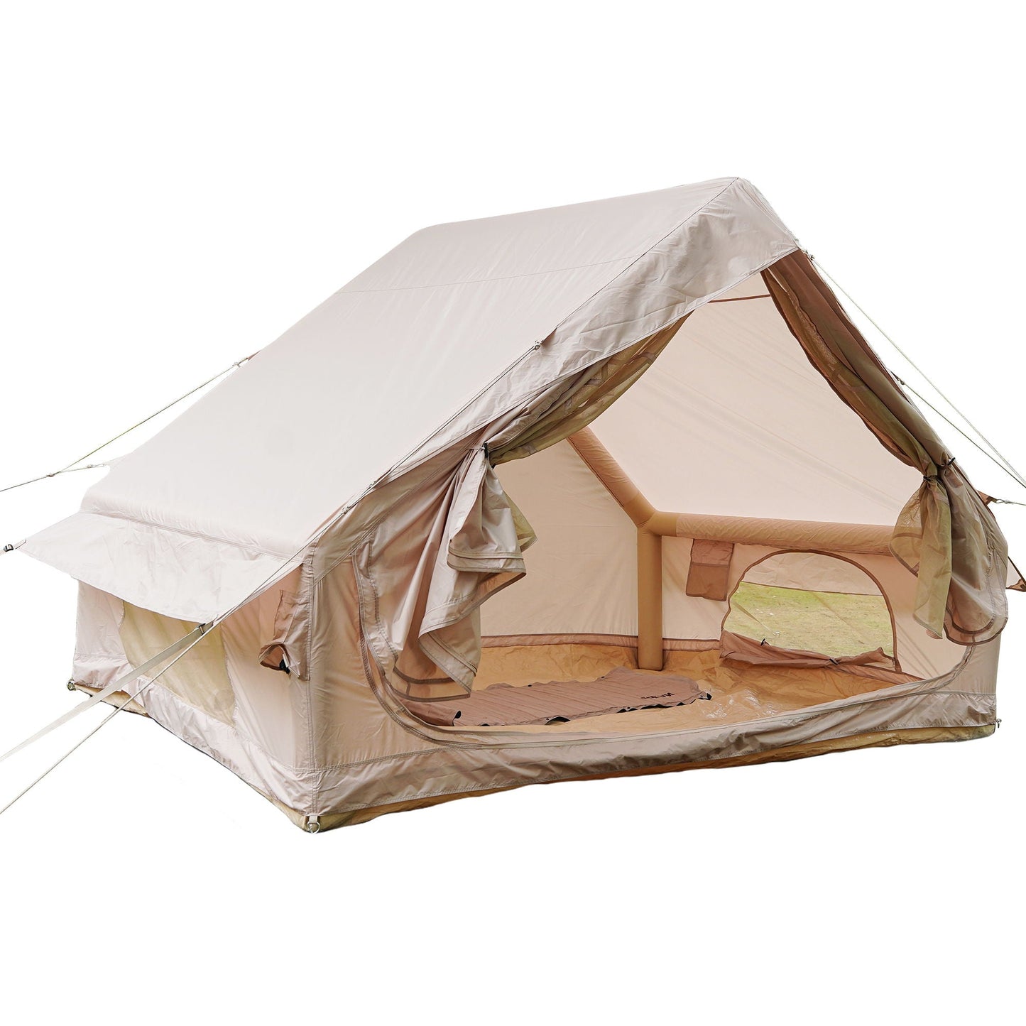 Inflatable Glamping Tent For 4 - 6 People, Waterproof Outdoor Tent With Pump - Khaki