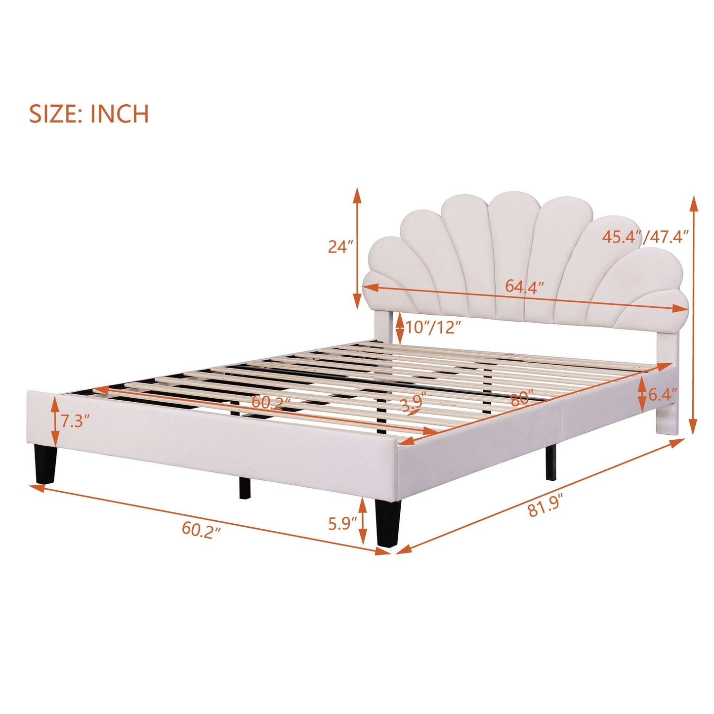 Upholstered Platform Bed With Flower Pattern Headboard