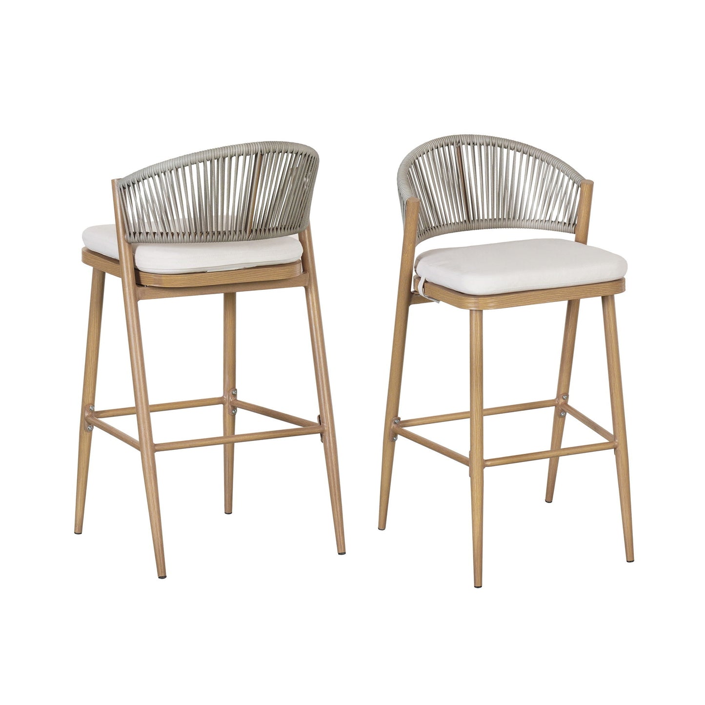 Outdoor Bar Height Metal Frame Counter Stools with Scallop-Shaped Backrest & Water-Resistant Cushions