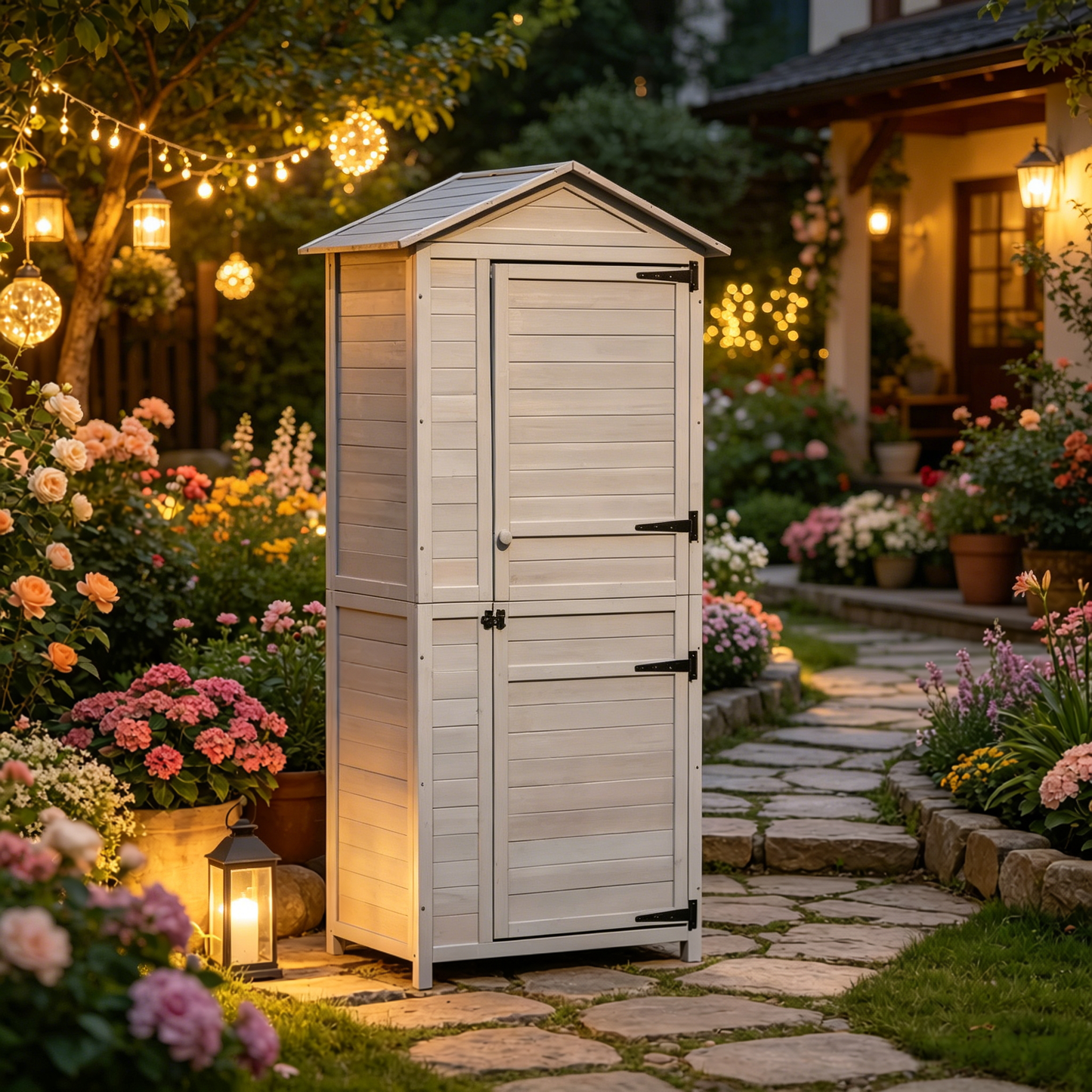 Outdoor Storage Shed with Tilted Tin Roof