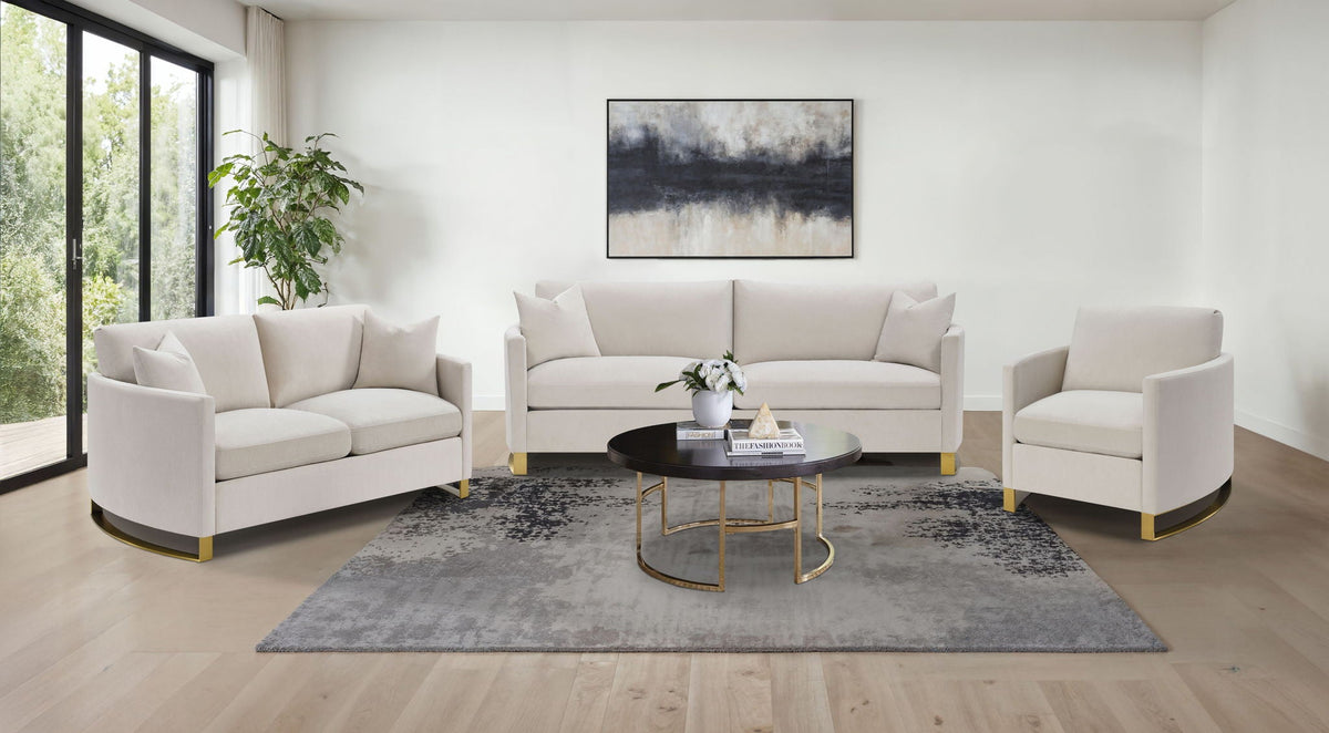 Corliss 3-piece Upholstered Arched Arm Sofa Set Beige