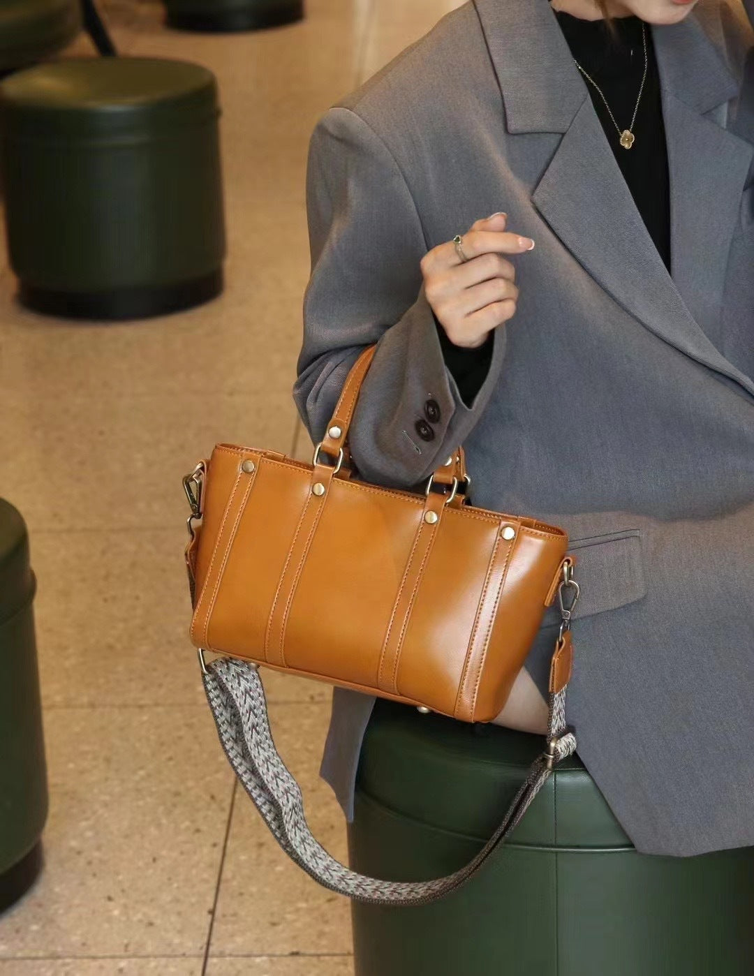 Baidie Leather Women's Bags Cross-Border Customizable New Handbag First Layer Cowhide Large Capacity Shoulder Messenger Tote Bag