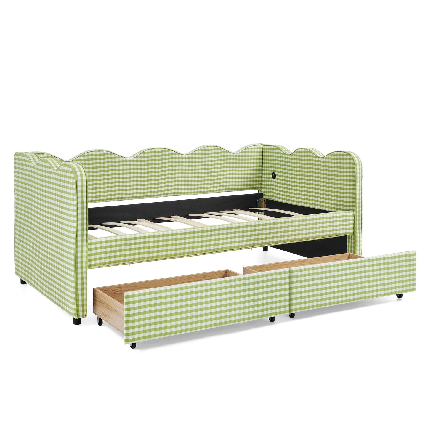 Gingham Daybed With USB Charging Port, Wave-Shaped Design