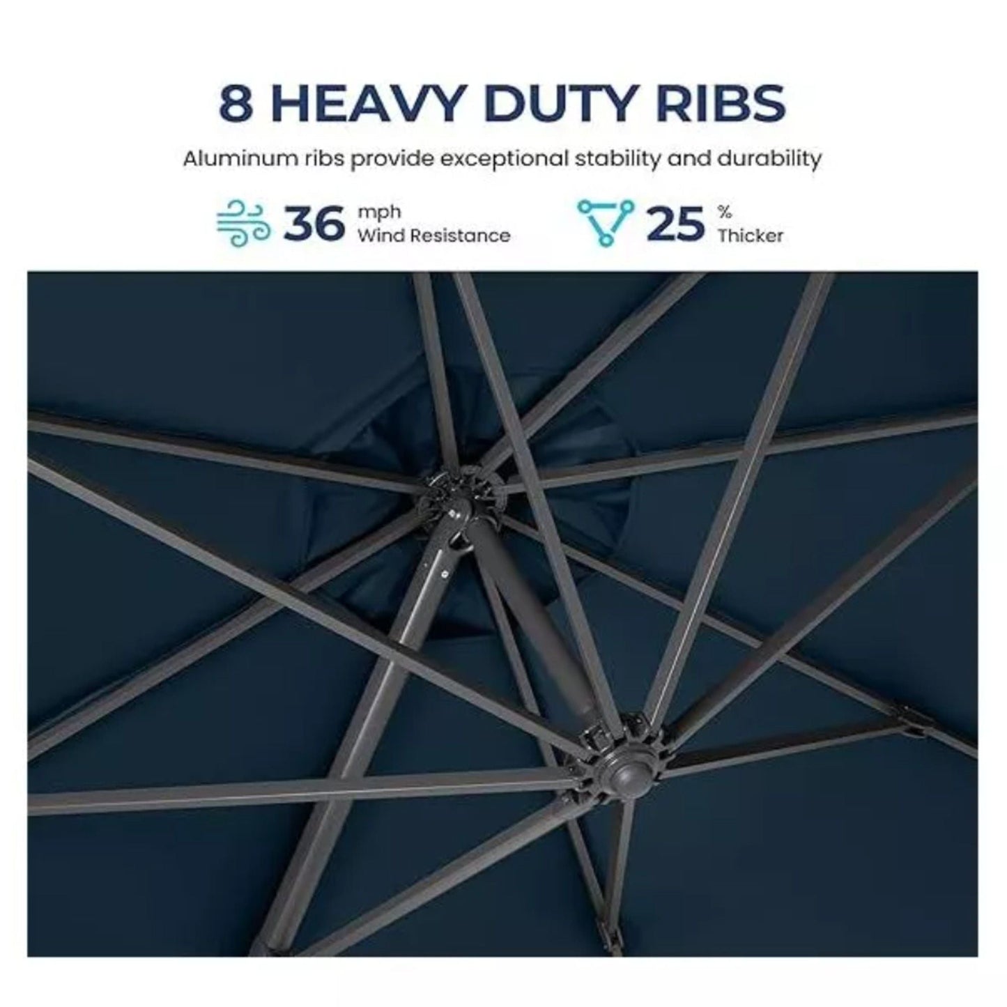 Round Cantilever Patio Umbrella With 360 Rotation & Infinite Tilt Adjustment
