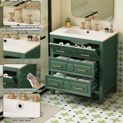 Retro Bathroom Vanity With Sink Combo, Free Standing Single Set With 3 Drawers
