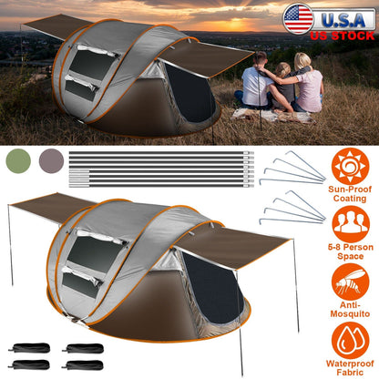 5-8 Person Pop Up Tent Automatic Setup Camping Tent Waterproof InstantÊSetup Tent with 4 Tent Poles 2 Mosquito Net Windows Carrying Bag for Hiking Cli