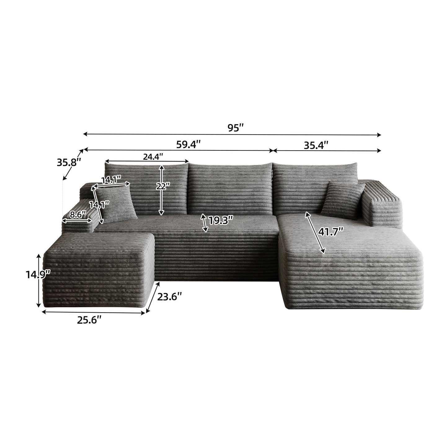 95" Cloud Sectional Sofa with Ottoman