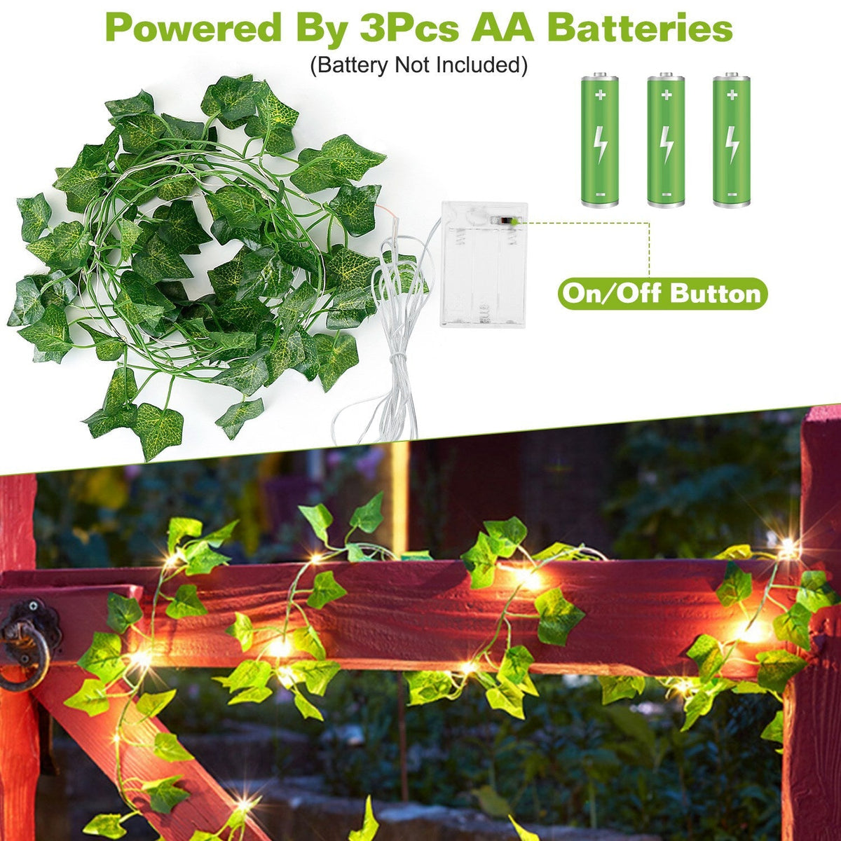 Artificial Ivy Battery Powered String Lights 360Pcs Leaves 100Pcs LED Beads Fake Leaf Fairy Lamps DIY Decorative Night Light For Wedding Kitchen Wall