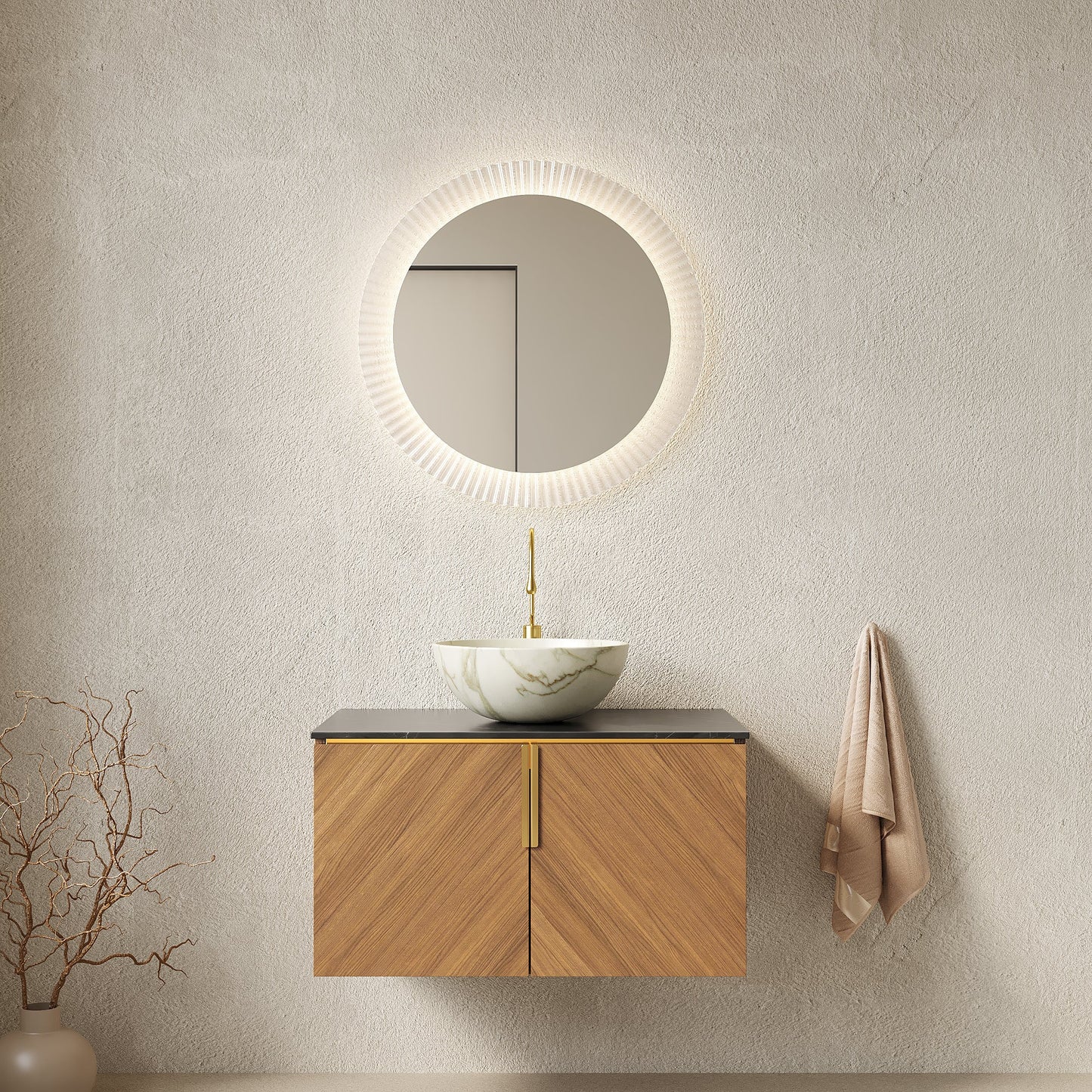 ARAI 30" Bathroom Vanity & Sink, Floating Plywood Storage Cabinet