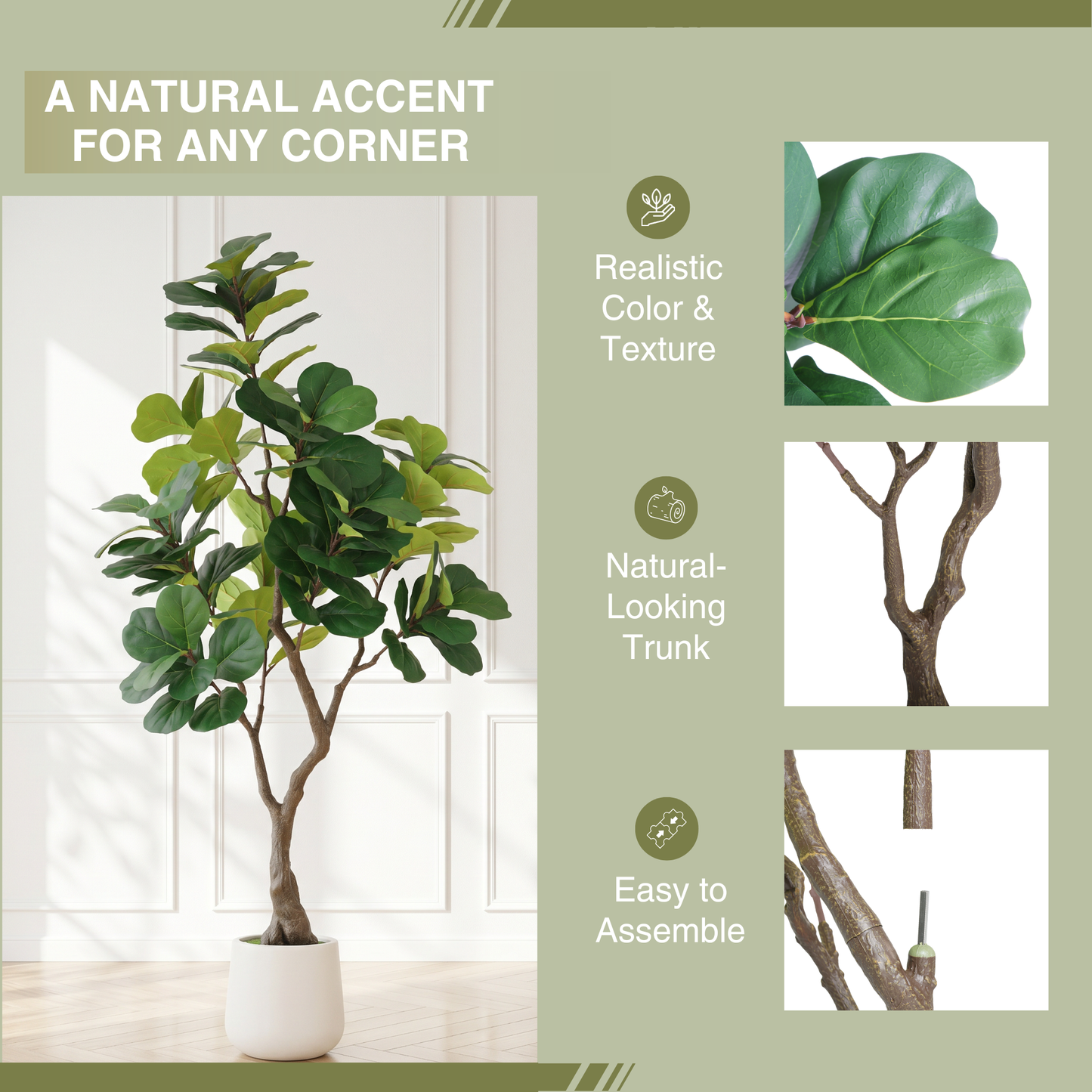 6FT Artificial Fiddle Leaf Fig Tree With Decorative Pot