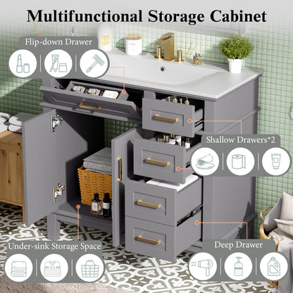 Modern Bathroom Vanity With Ceramic Sink, Soft Close Storage Cabinet