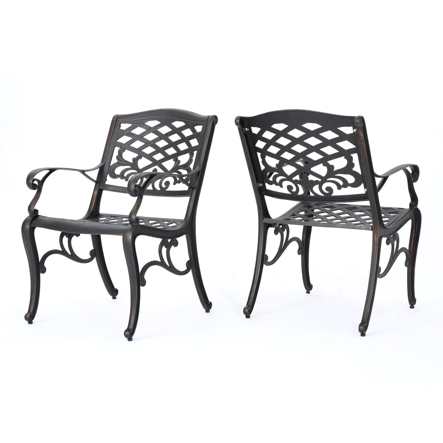 Luminea Outdoor Aluminum Dining Chair With Scroll Design, Lattice Pattern And Cabriole Legs - Copper
