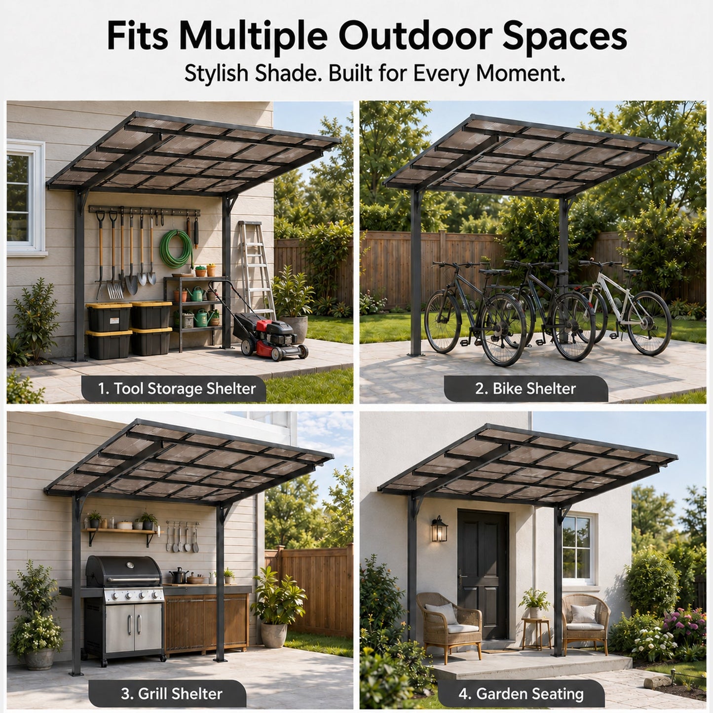 8x8FT Outdoor Carport with Galvanized Steel Frame and Sloped PC Roof