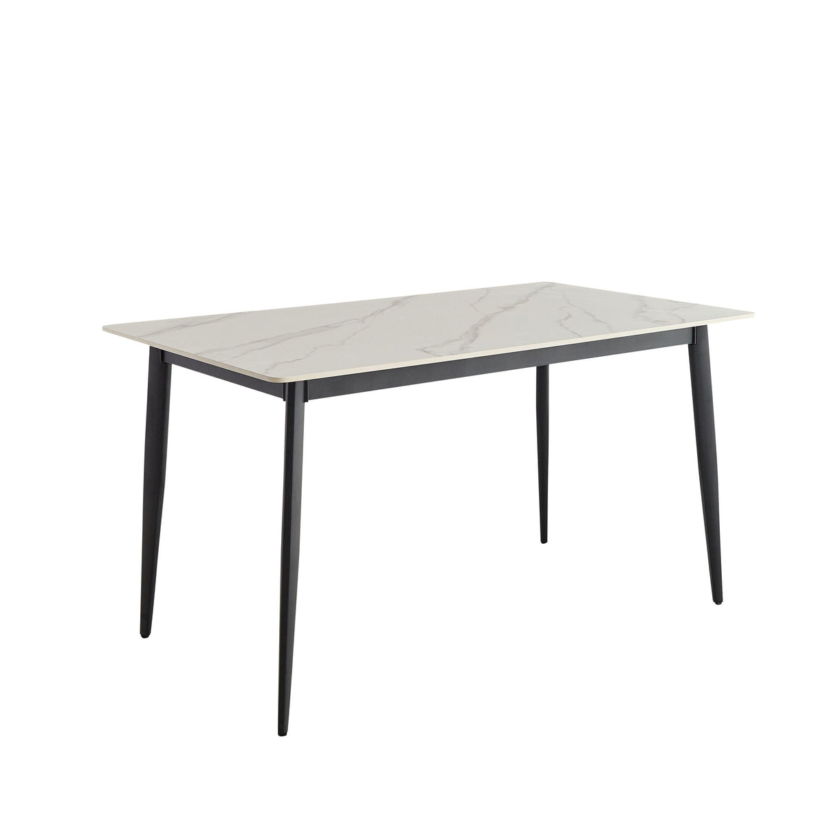 Dining Table Round White Sintered Stone Top Heavy Duty Metal Legs Waterproof Surface For Kitchen Dining Room Or Office Furniture - White / Black