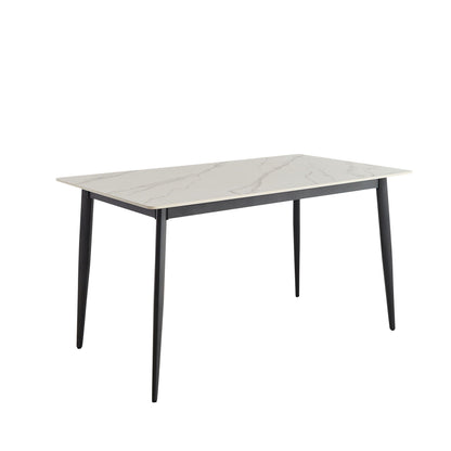 Dining Table Round White Sintered Stone Top Heavy Duty Metal Legs Waterproof Surface For Kitchen Dining Room Or Office Furniture - White / Black