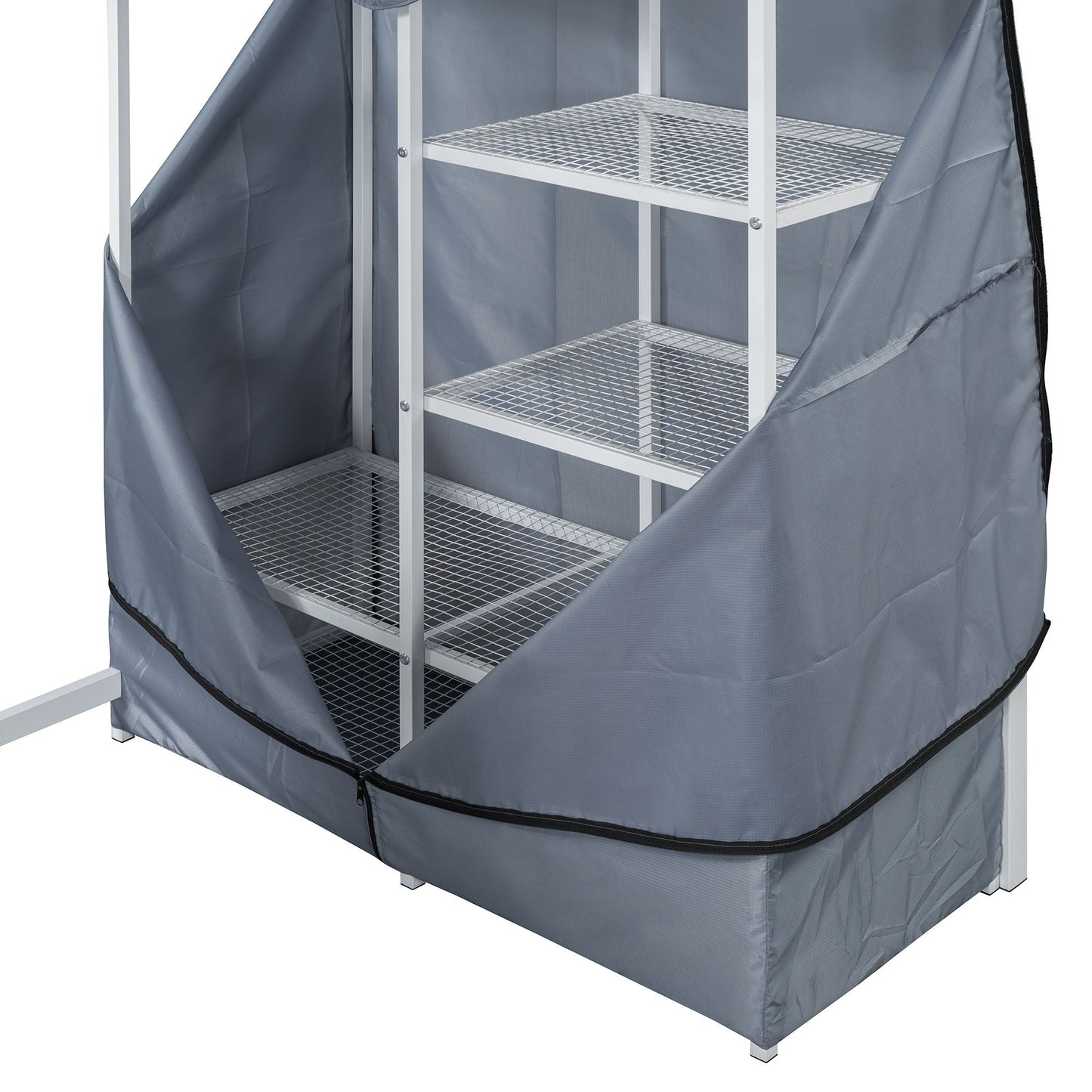 Loft Bed With Desk, Shelves, Power Outlet, LED Light And Wardrobe