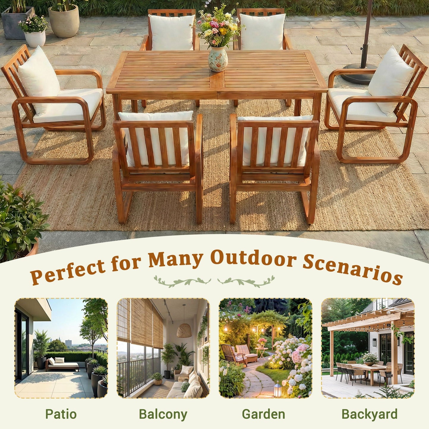 7 Piece Outdoor Patio Dining Set With Removable Cushions