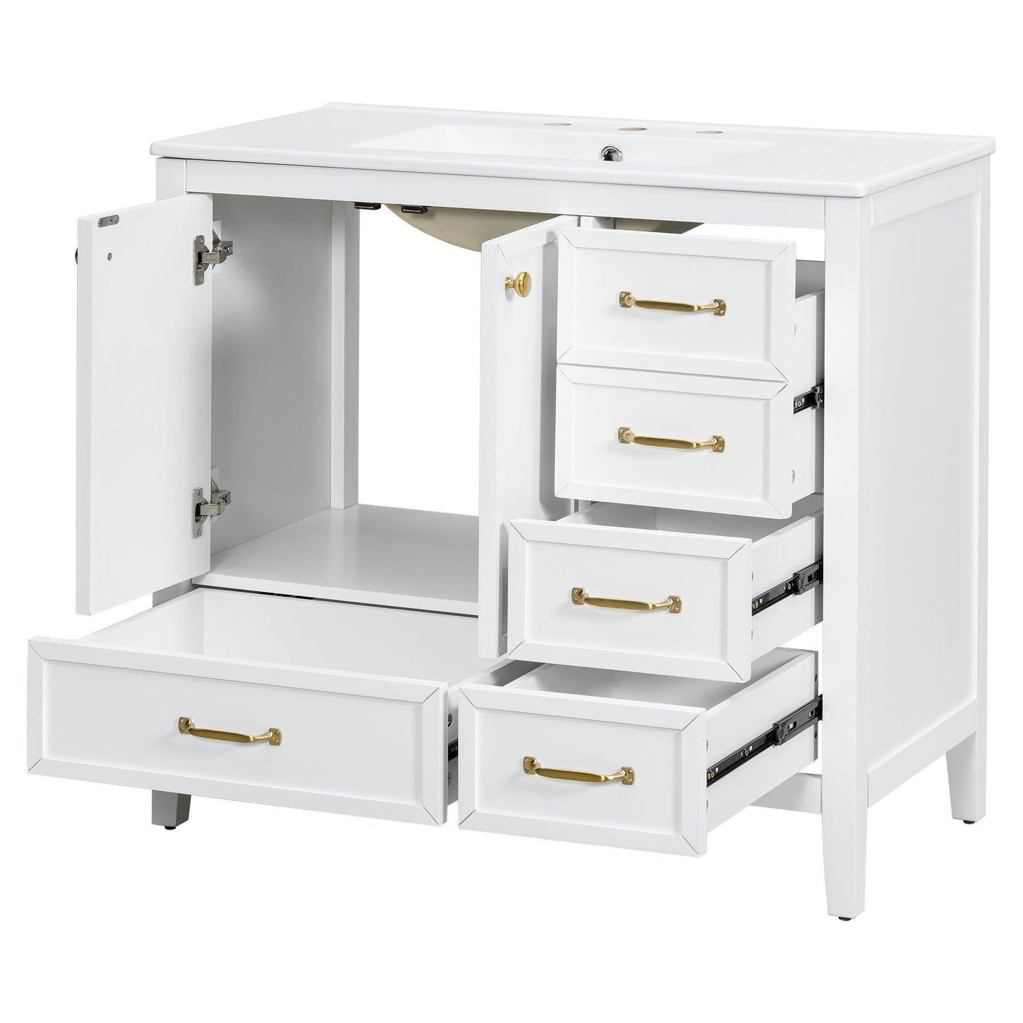 Elegant Vintage Bathroom Vanity With Sink and Soft Closing Drawers
