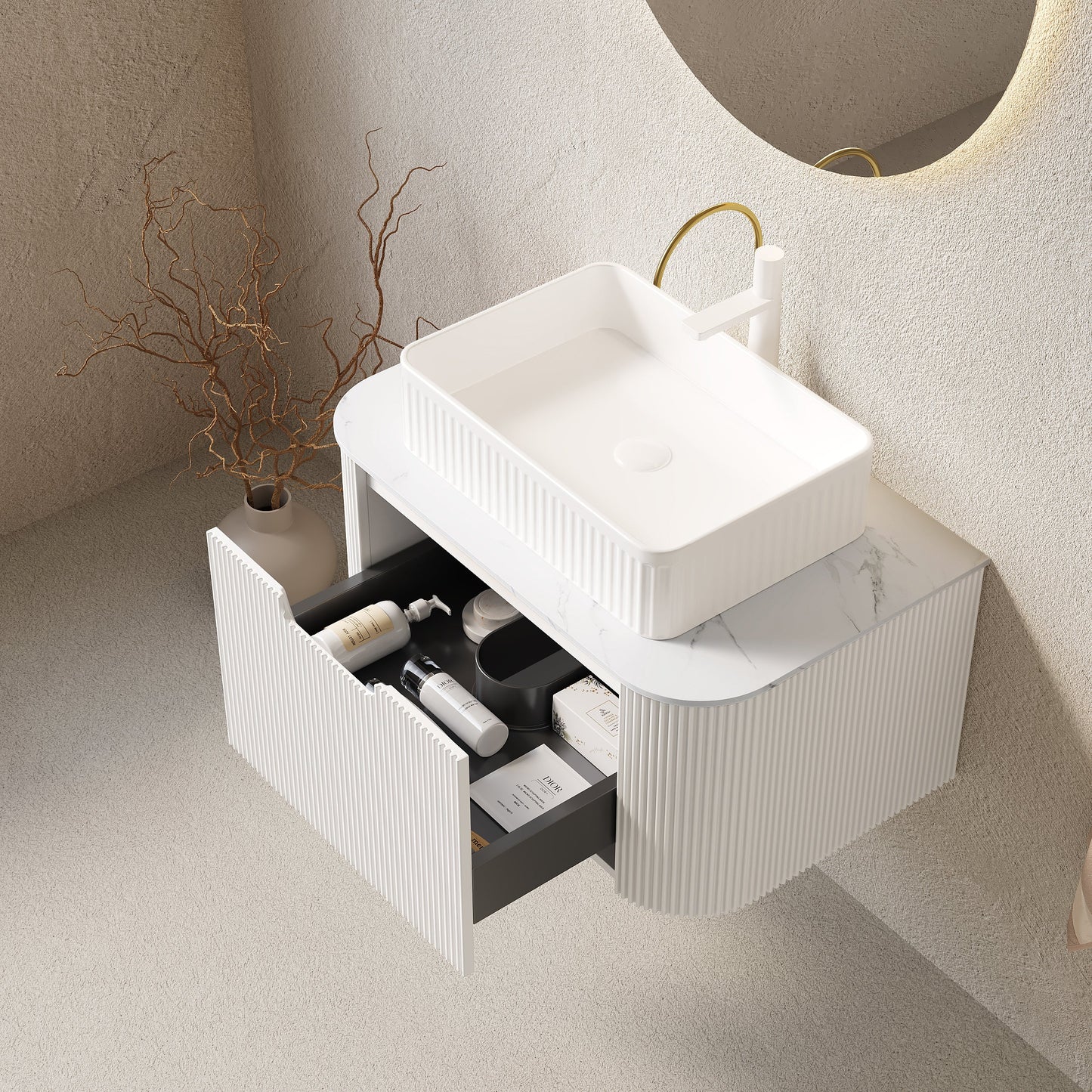 DINA 30" Bathroom Vanity & Sink with Floating Curved Edges and Storage Drawer