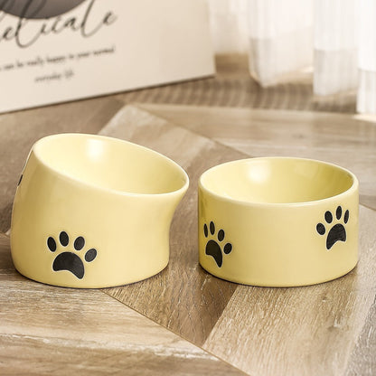 Drinking Water Neck Protection Pet Ceramic Oblique Mouth High Foot Food Basin