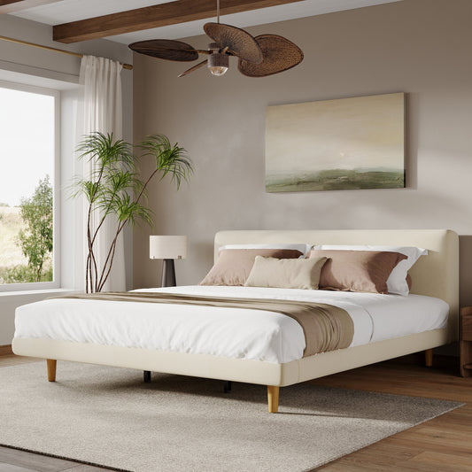 Beige Chunky Headboard Bed Frame, King