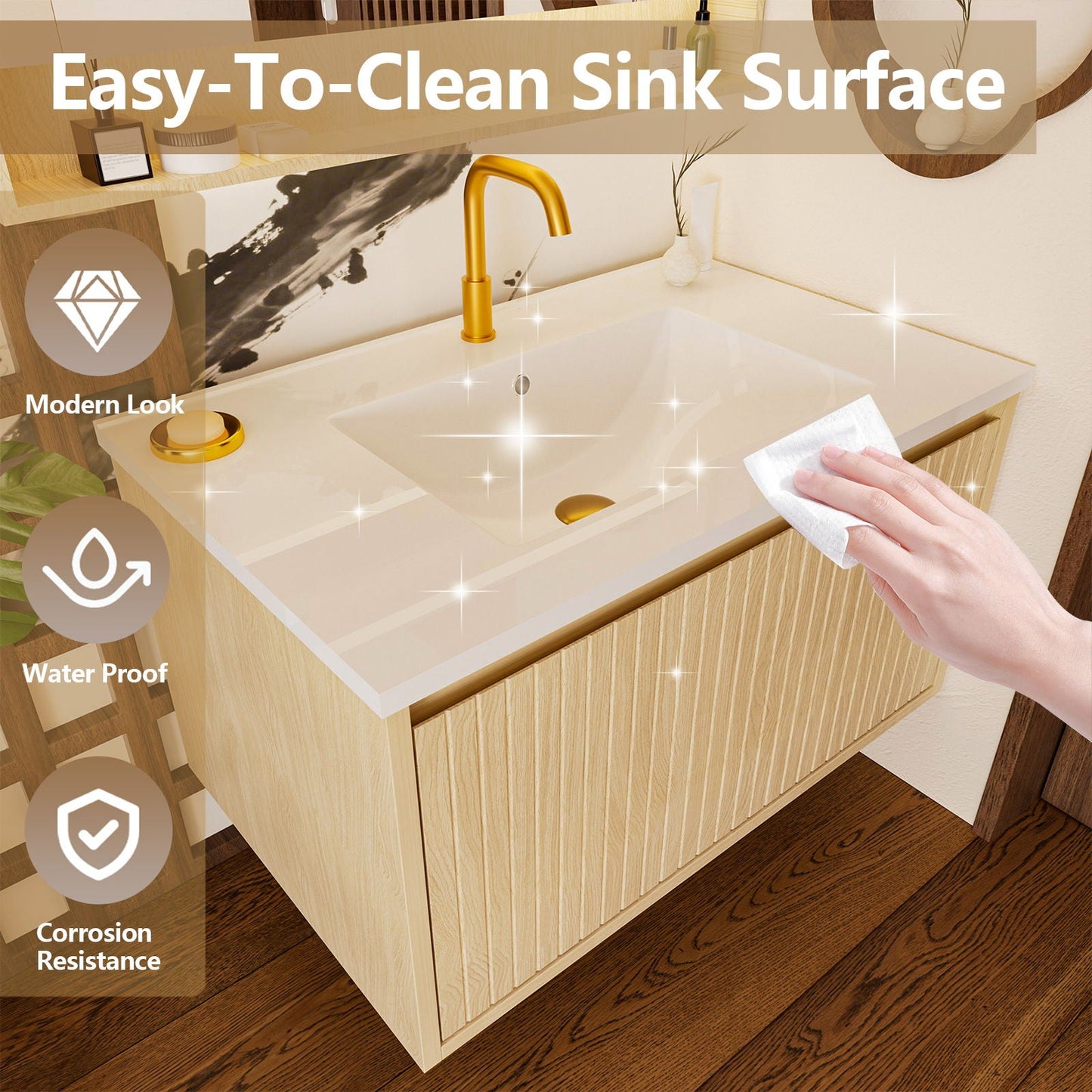 Wall Mounted Floating Bathroom Vanity With Sink And Drawers