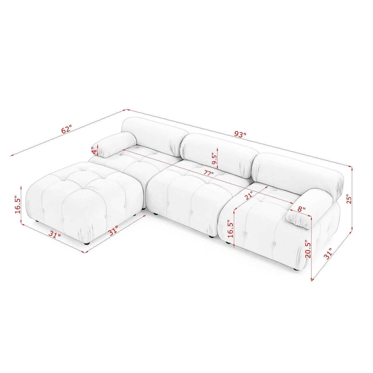 Modular Sectional Sofa, Button Tufted Design With Diy L-Shaped Layout, Reversible Ottoman