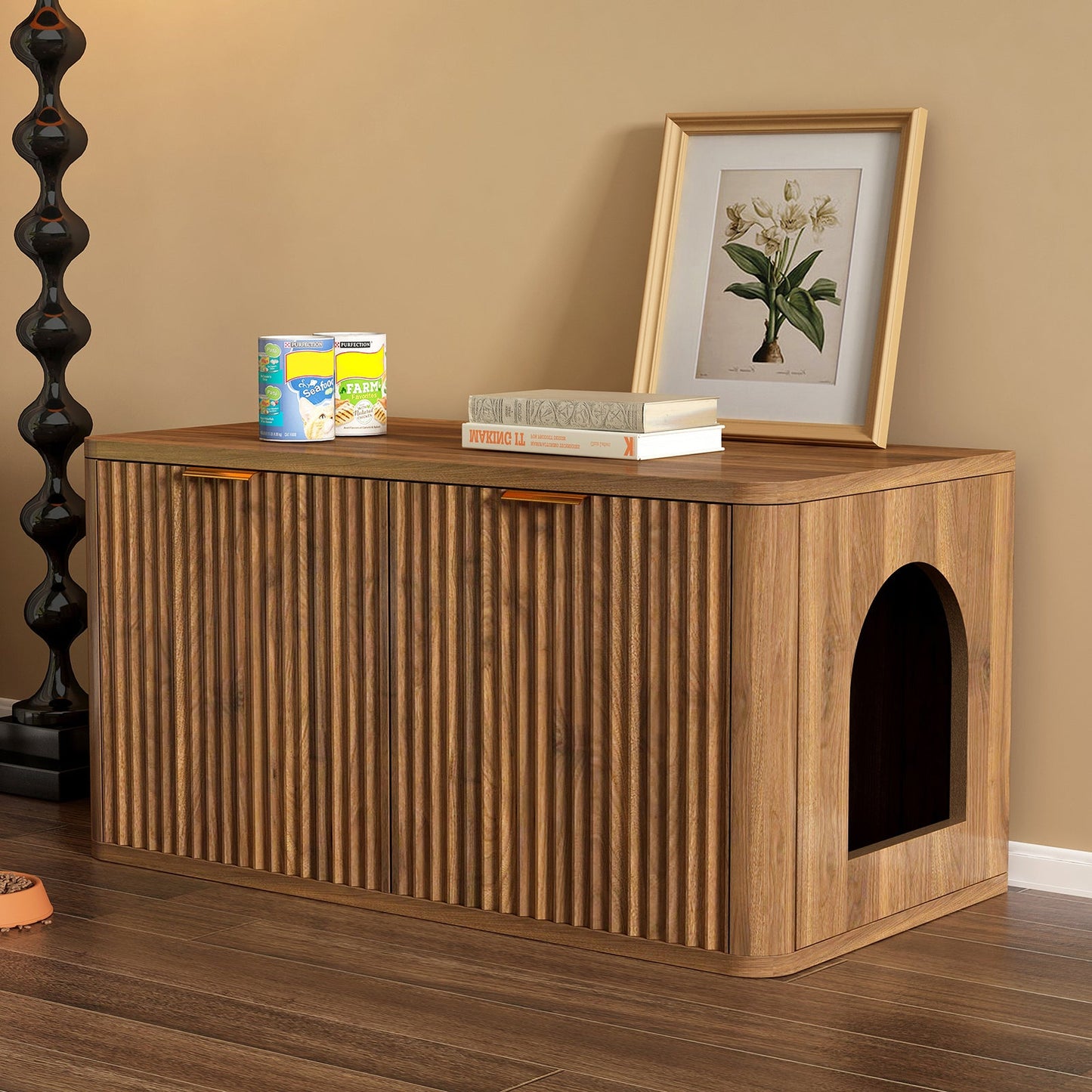 31.5" Walnut Finish Hidden Litter Box Furniture