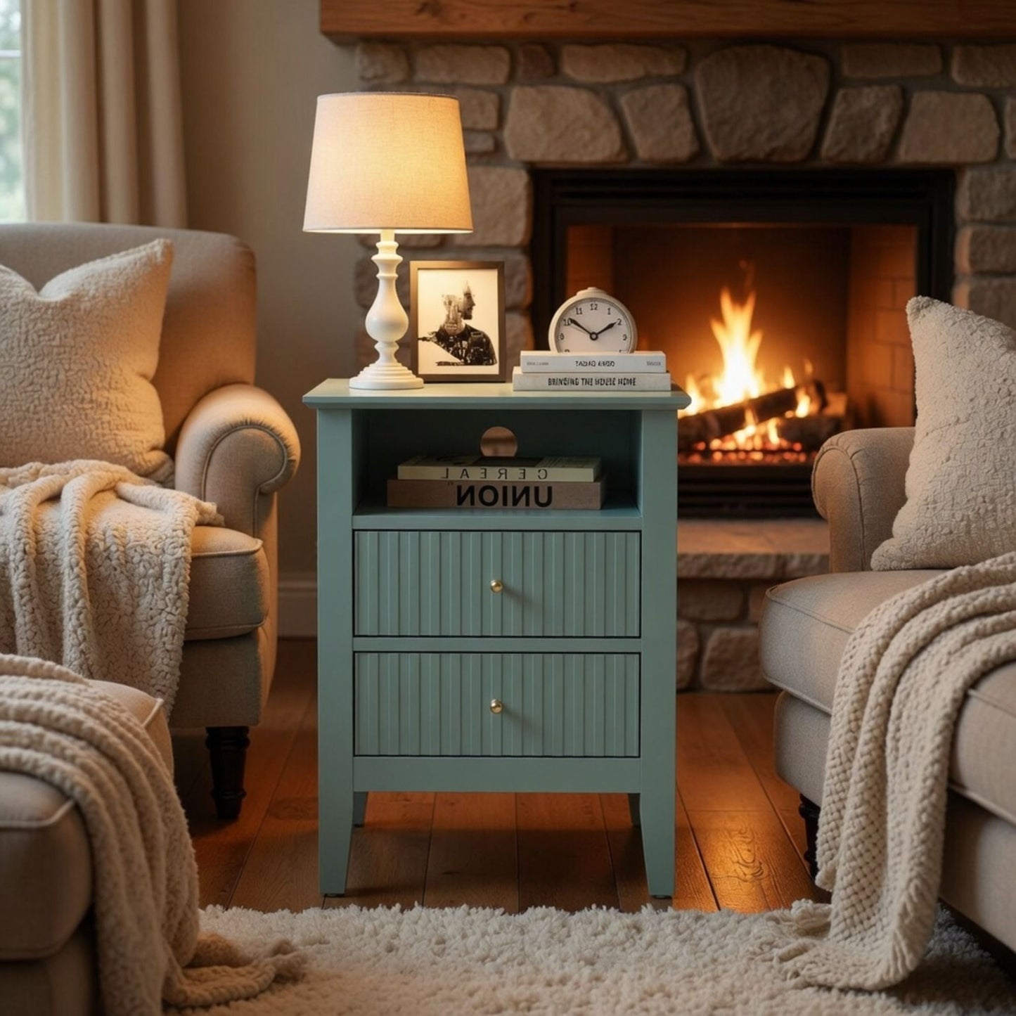 Fluted Nightstand With 2 Drawers