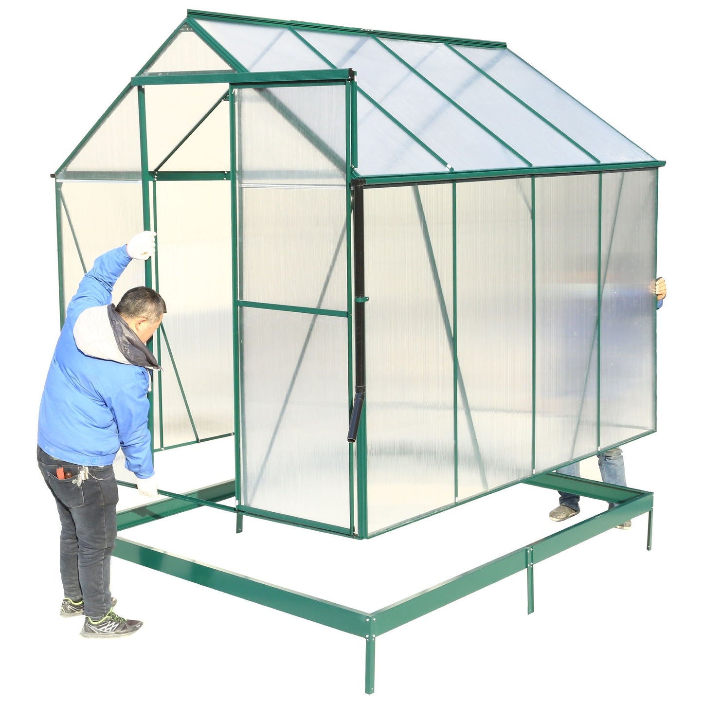 Polycarbonate house, Heavy Duty Outdoor Aluminum Walk-In House Kit With Rain Gutter, Vent And Door For Backyard Garden