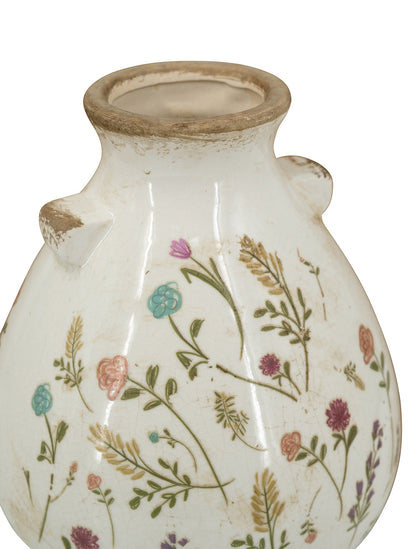 6.7x6.7x7.7' Round Ceramic Accent Vase with Multi-Colored Floral Motifs