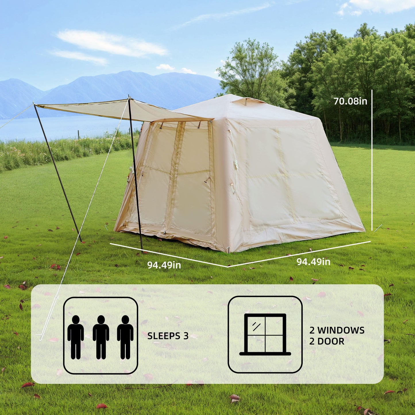 5.76 m² Inflatable Tent for Camping with Canopy