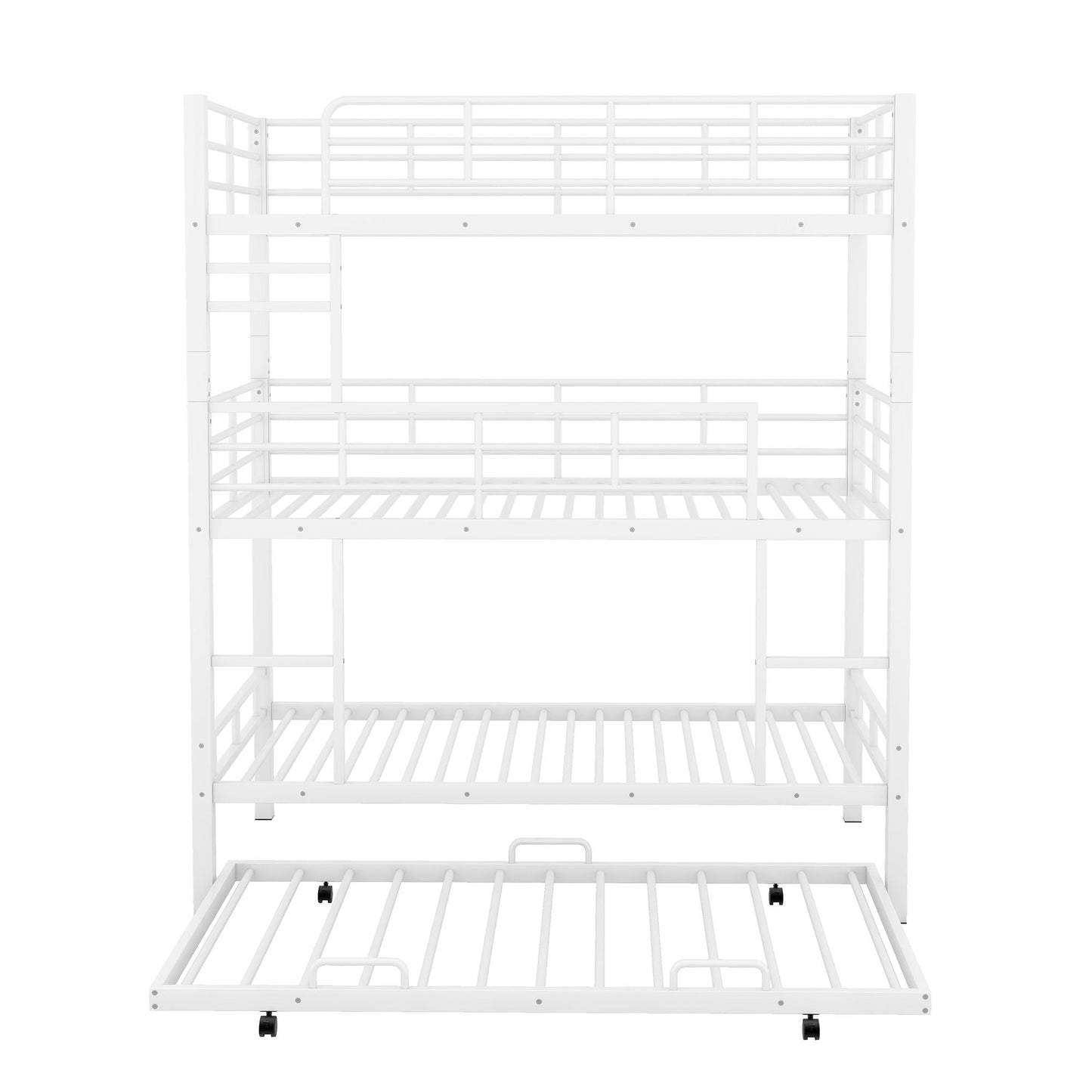 Triple Bunk Bed With Trundle, Heavy Duty Steel Construction