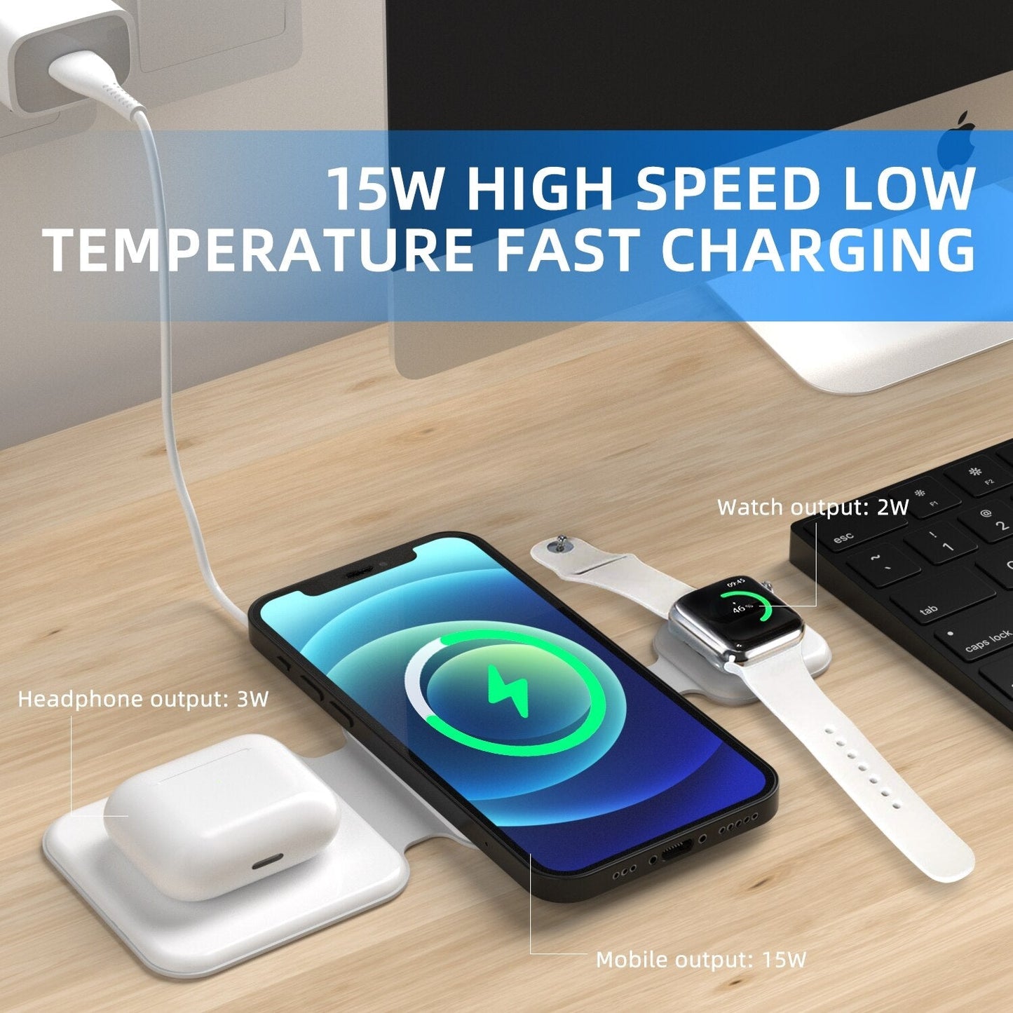 3-in-1 Magnetic Foldable Wireless Charging Station for Multi-Device Phones and Gadgets