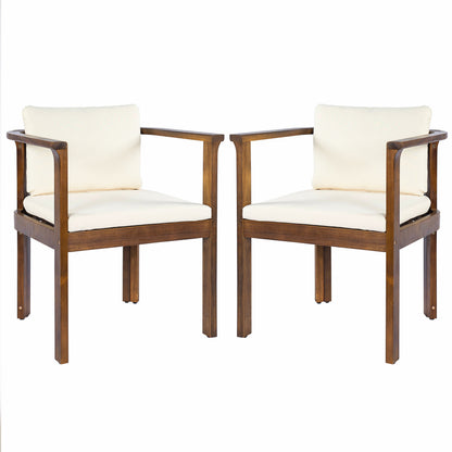 Outdoor Dining Chair Set of 2 with Curved Acacia Wood Arms