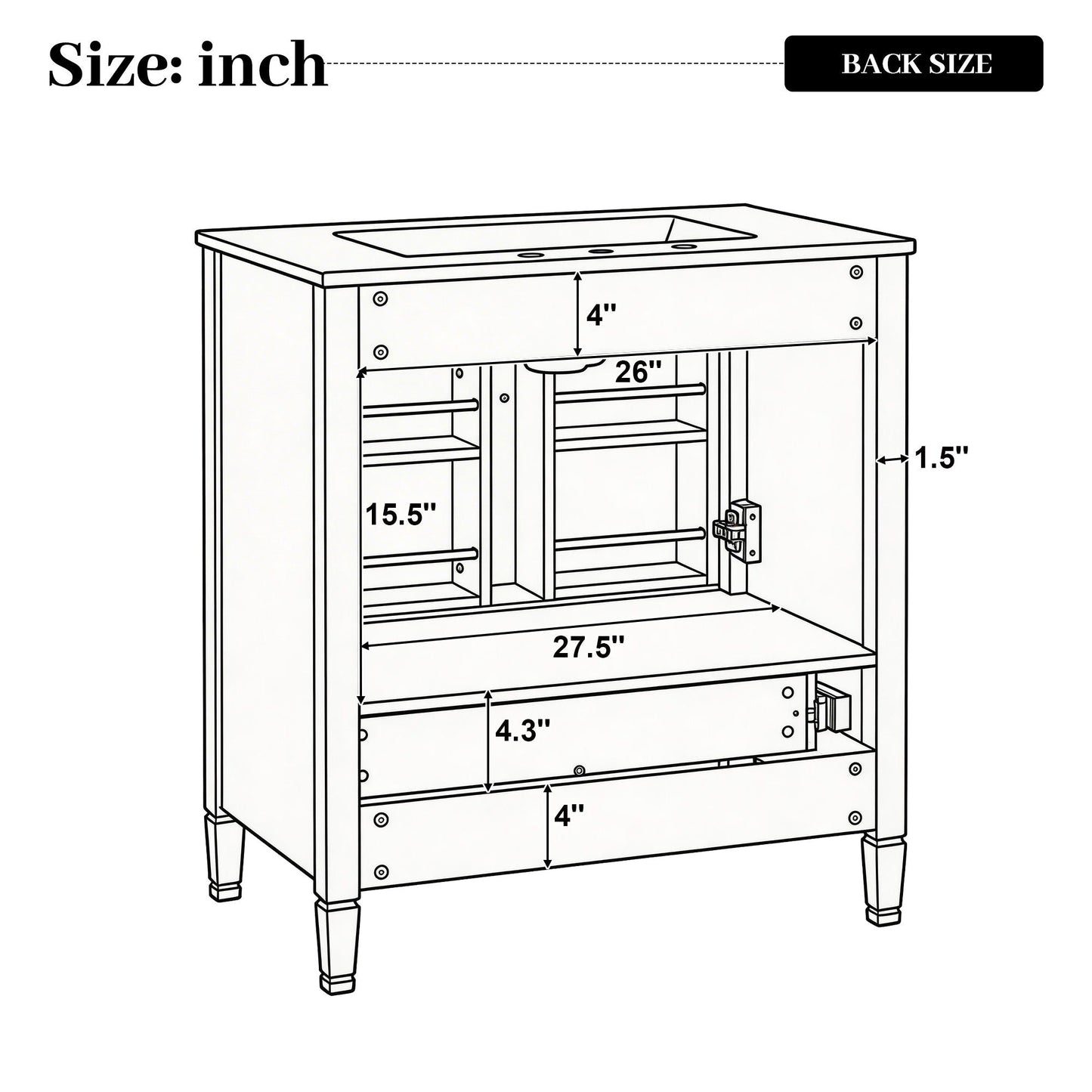 Elegant Fluted Bathroom Vanity With Sink, Soft Close Doors & Drawer