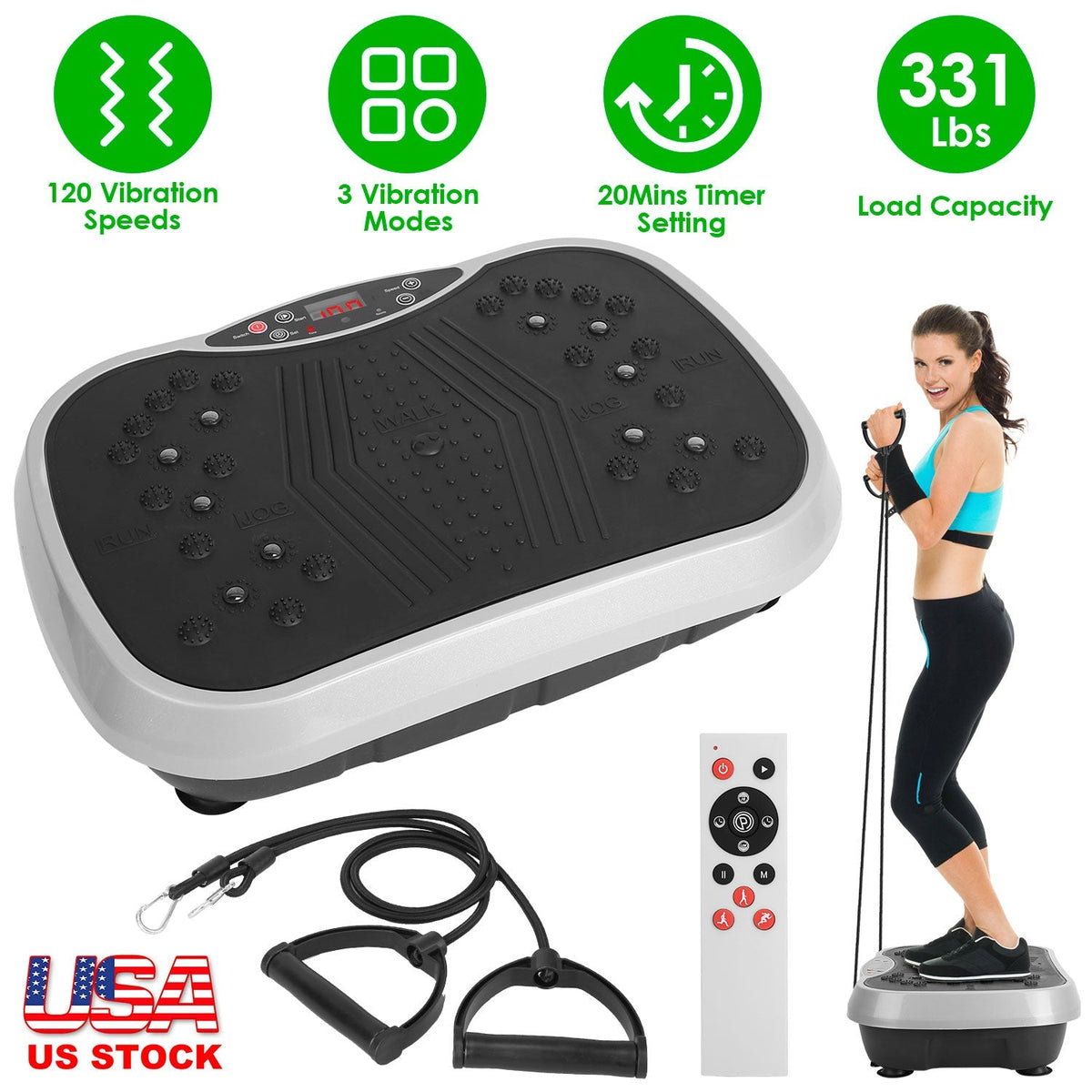 Vibration Exercise Machine With Resistant Bands Remote Control Whole Body Vibration Platform Workout Equipment Home Fitness Training Equipment For Wei