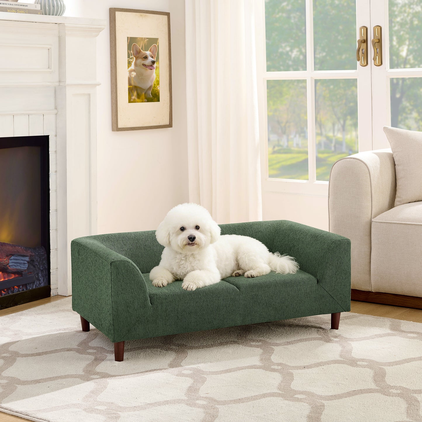 Pet Sofa with Backrest and Armrests - Modern Olive