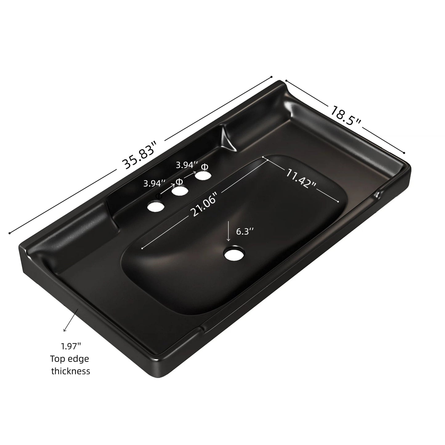 VICI 36" Bathroom Ceramic Basin with 3 Pre-Drilled Holes