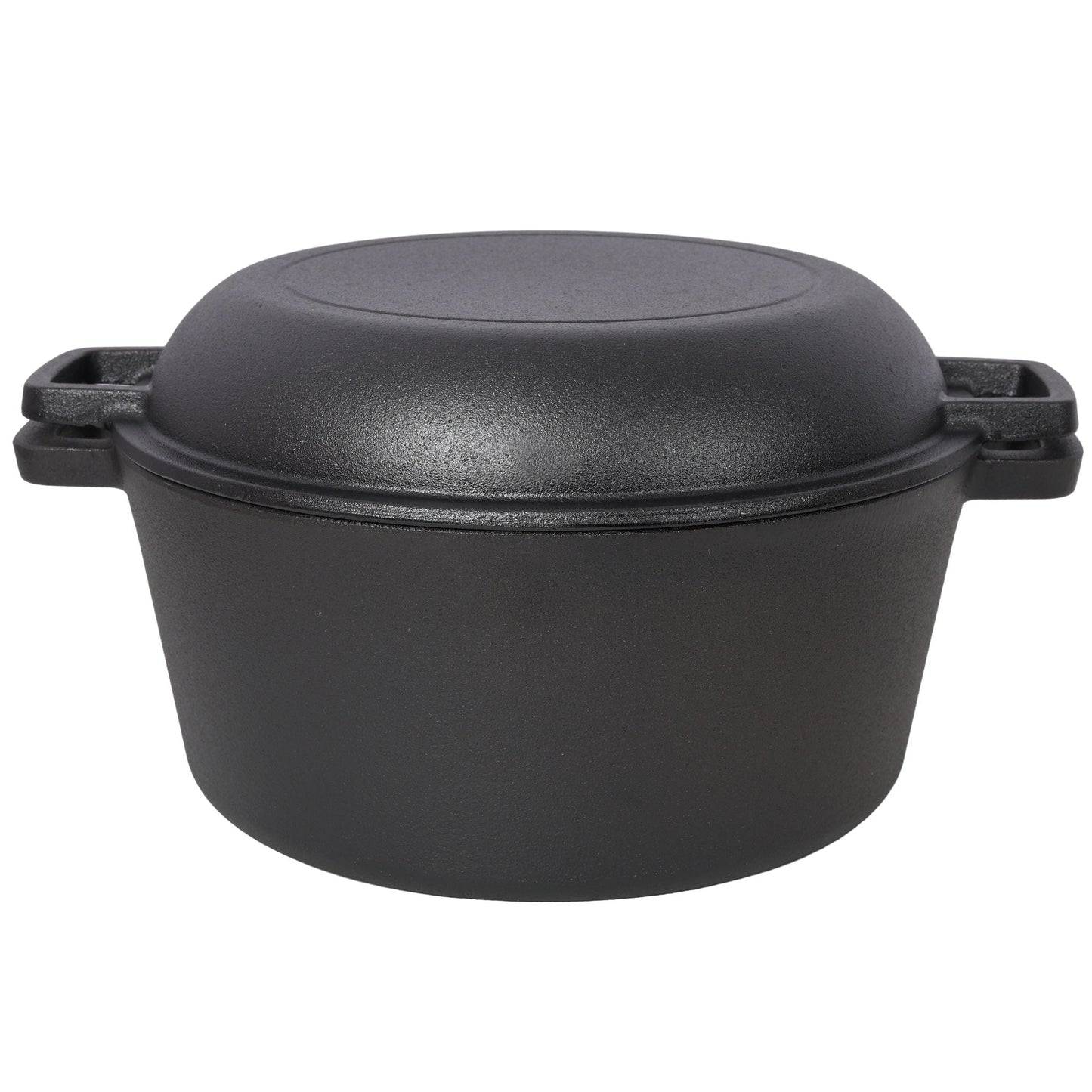 Pre-Seasoned Cast Iron Dutch Oven 2 In 1 With Dual Handles And Covers, 5 Quart - Black