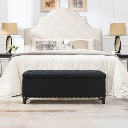 Button-Tufted Storage Ottoman With Safety Close Hinge