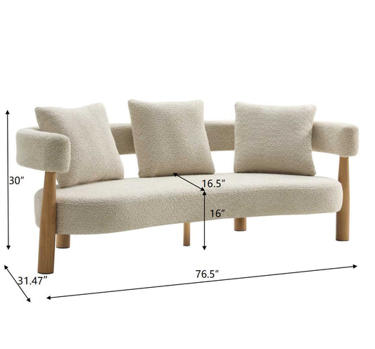 Luxe 76.5 in. Curved 3-Seater Modern Upholstered Boucle Sofa, Sesame