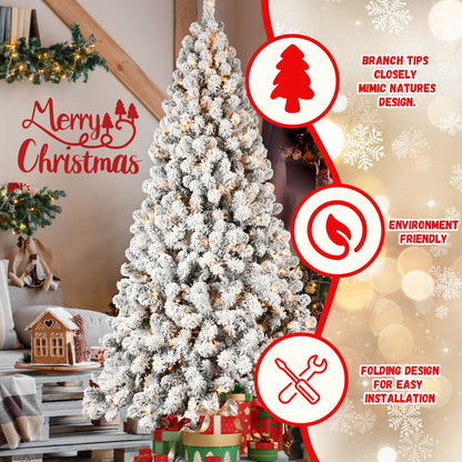 8ft Flocked Pre-Lit Christmas Tree with 500 UL Warm Lights