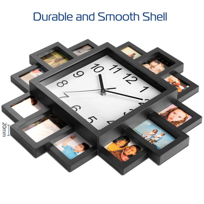 12-Photo Collage Wall Clock – Home Decor Frame Clock