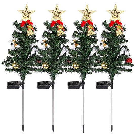 4Packs Solar Christmas Tree Lights Xmas Garden Decorations Tree Stake Lamp 20LEDs Solar Decor Light with Constant and Flashing Mode for Pathway Yard P